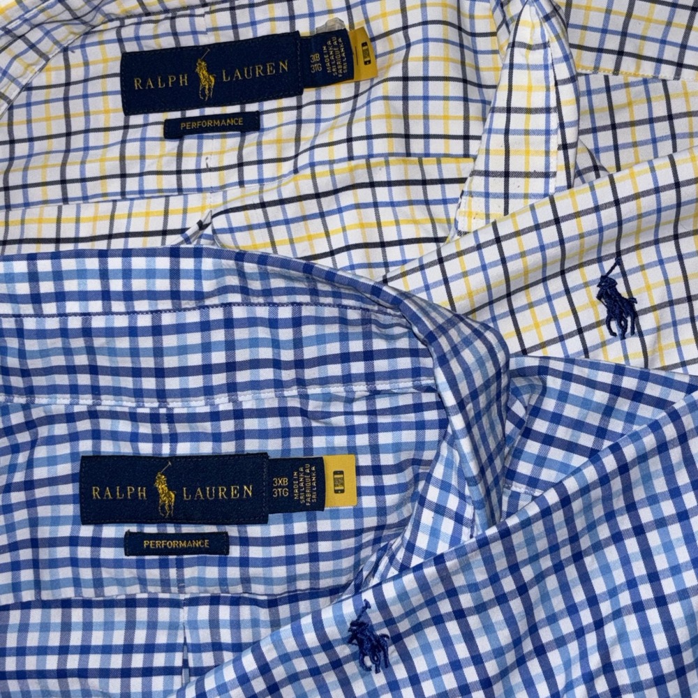 Polo Ralph Lauren Performance Button Down Lot 2 3XB Blue Plaid Check Big Tall